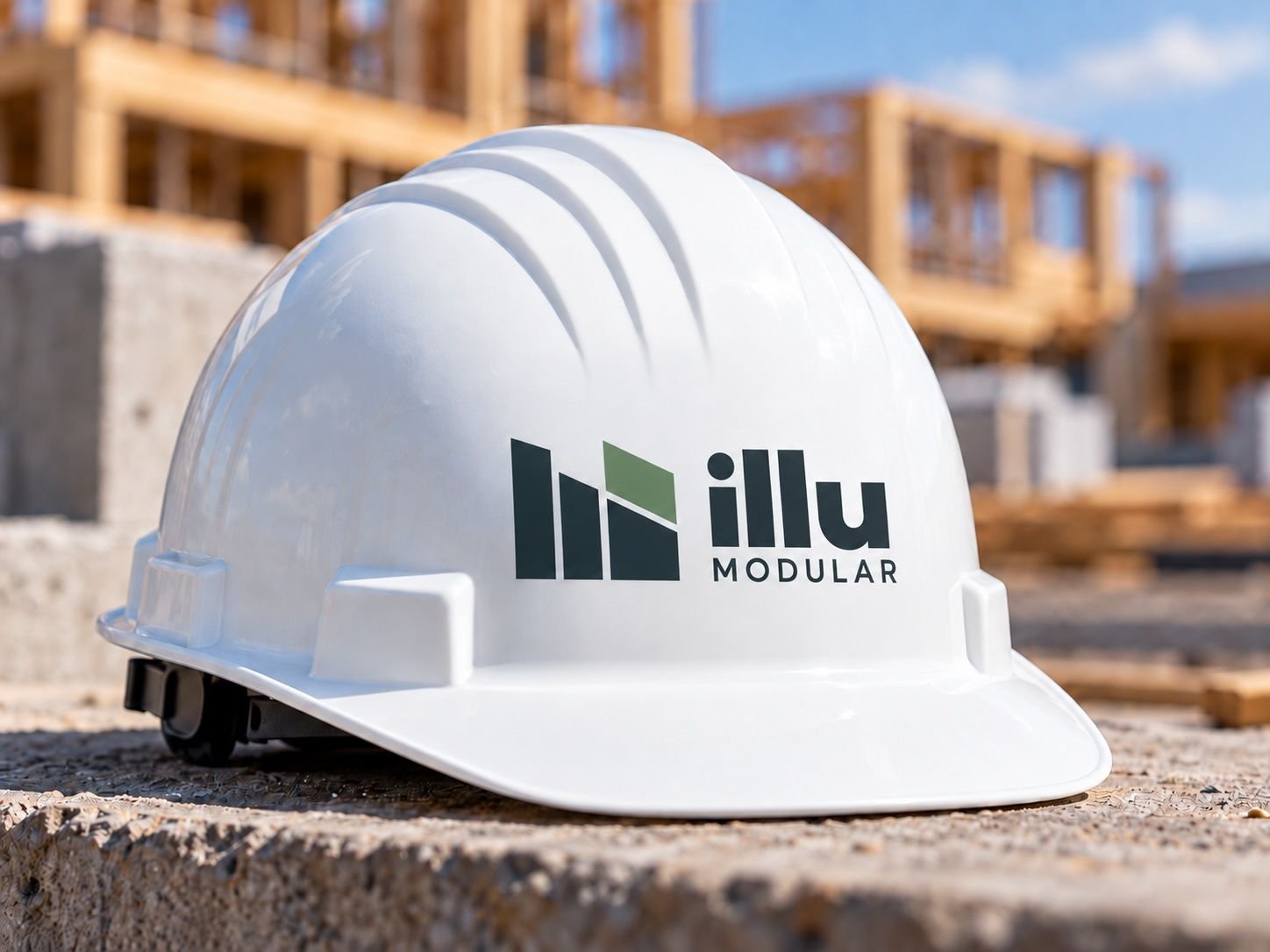 Hard hat with the Illu Modular logo