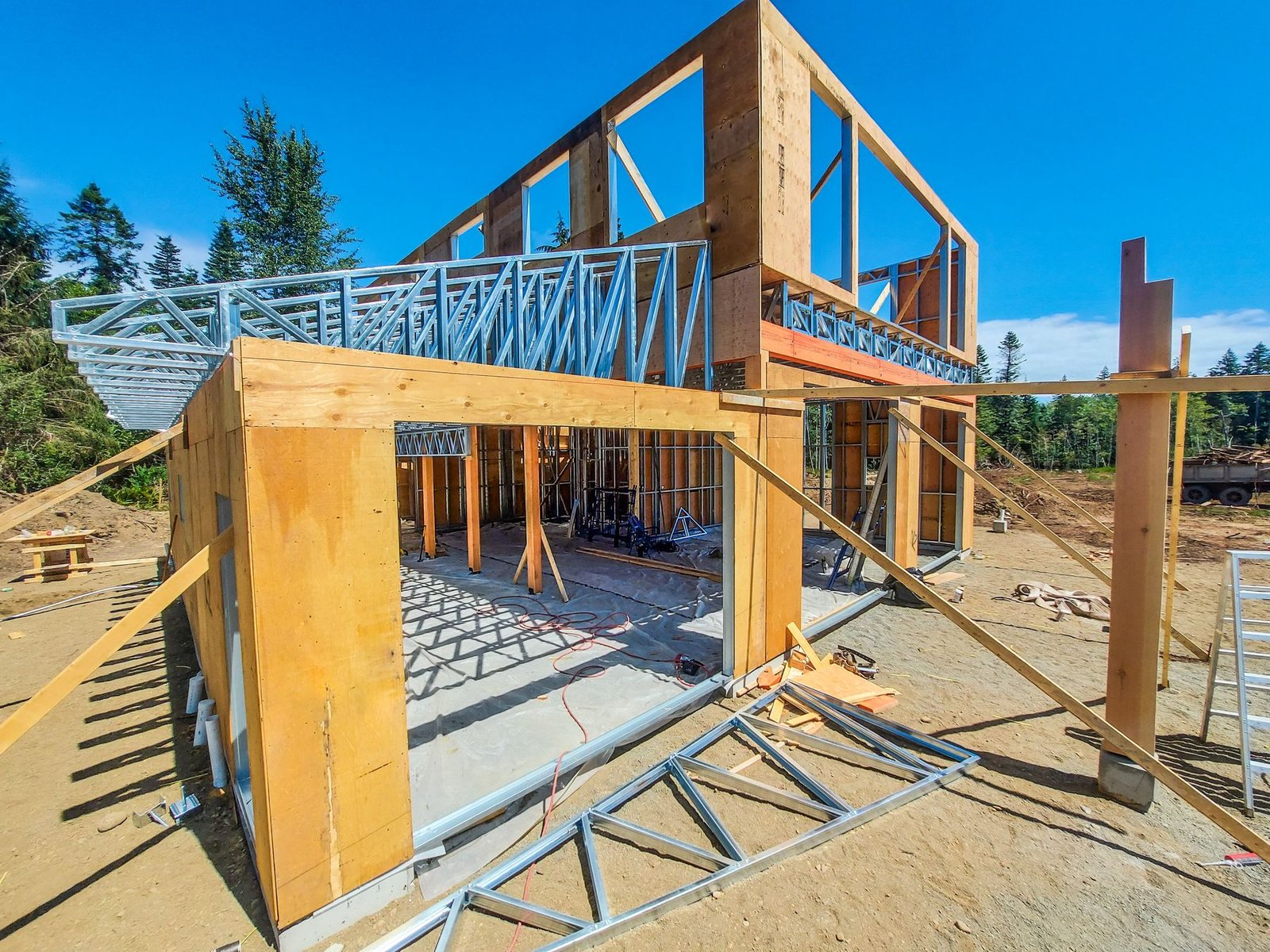 Module framed and sheathed mid-construction